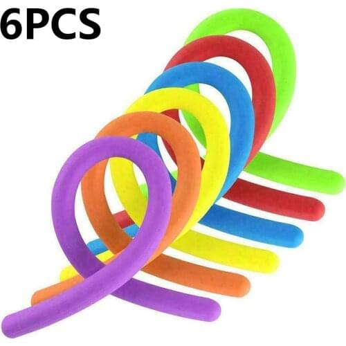 6pcs Soft Rubber Noodle Elastic Rope Toys Colorful Stretch String Relief Stress Toy Kids Adult Anti-anxiety Stretchy String Toy