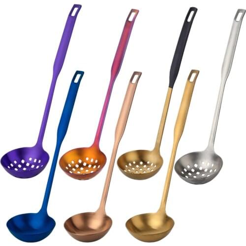 2 PCS/Set Stainless Steel Cooking Tool Set Matt Polish Long Handled Soup Ladle Skimmer Colander Kitchen Utensils Dinnerware Set