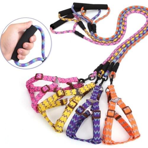 4 Size Nylon Pet Dog Harness Leash Set Adjustable Hond Dog Walking Lead Vest Harness Traction Rope Collar Leash Dog Accessories