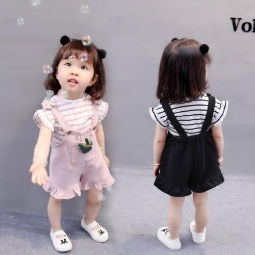 Girls New Summer Childrens Clothing Childrens Short Sleeve T-shirt Two-piece Korean Summer Strap Set