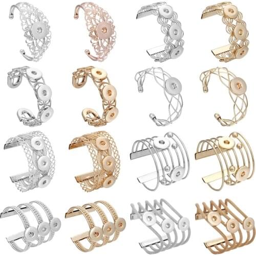 New Snap Jewelry 18mm Snap Button Bracelet Big Cuff Bangles Bracelets Fit 18mm 20mm Snap Buttons For Women Gift