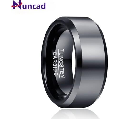 NUNCAD 4mm 6mm 8mm Polished Black Color Tungsten Steel Ring Tungsten Steel Ring Mens Engagement Jewelry