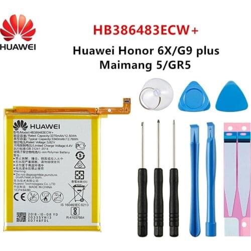 Hua Wei 100% Orginal HB386483ECW+ 3340mAh Battery For Huawei Maimang 5 Honor 6X G9 plus GR5 2017 MLA-AL00/AL10 Batteries +Tools