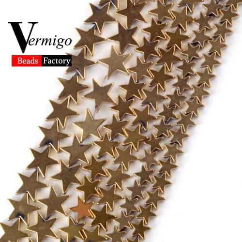 Gold Plated Hematite Star Shape Beads Natural Stone Beads For Jewelry Making Diy Necklace 15inches