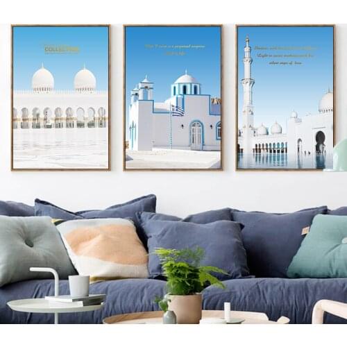 Pink Blue Summer Fresh Architectural Features Architectural Attractions Canvas Combination Painting Home Decoration