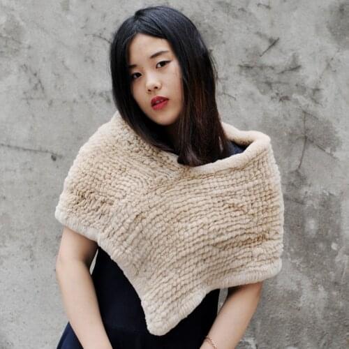 CX-S-106C Beige Real Rex Rabbit Fur Women Winter Scarf