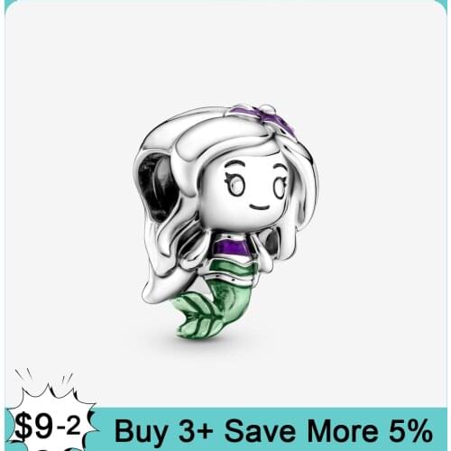 Cartoon 925 Sterling Silver Charm Princess Little Mermaid Beads fit Original Pandora Charms Bracelet Jewelry Making DIY Gift