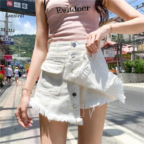 White Denim Shorts Skirts Women Single Breasted Loose Plus Size High waist Jeans Shorts Female A-Line Wide leg Short Jeans 5XL