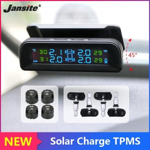 Jansite TPMS Car Alarm Tire Pressure sensor Monitoring control System Attached to glass wireless Solar power tpms with 4 sensors