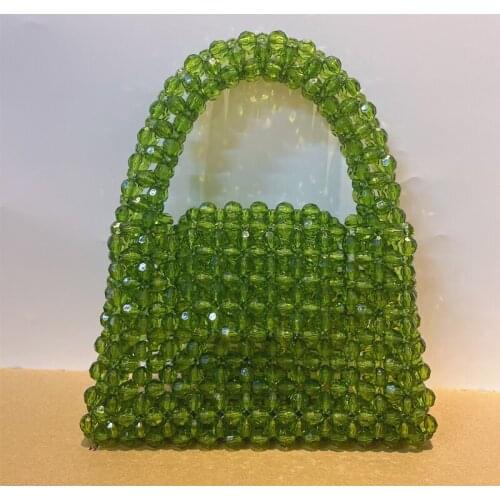 Customized Bead Bag Green Hand-woven Celebrity Handbags Unique Design Ladies Party Bag Top-handle Purses and Handbags