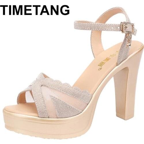 TIMETANG 32-43Female Shoes Sandal Summer Elegant Woman Shoes High Heel Dress Mesh Wedges Sandal 2021 Women Platform Ladies Beach