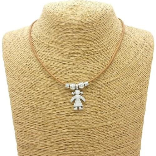 Vintage Cute Kids Daughter Son Pendant Leather Chain Necklace Hip Hop Men Women Sisters Brothers BFF Necklaces Jewelry Gift