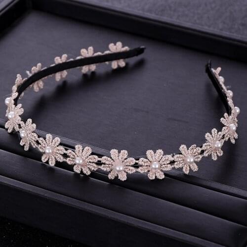 New Pearl Hair Band Girls Flower Headband Wedding Hair Accessories LadiesBeige Headband Handmade Tiara Hair Accessories Gifts