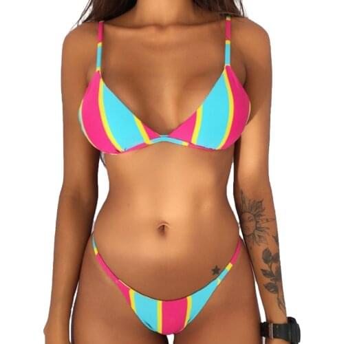 2021 Sexy Women Two Pieces Bikini Suits Striped Push Up Split Swimsuit Ladies Padded Swimwear Brazilian Bikini Bathing Suit