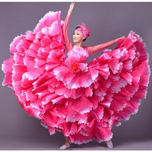 New Rainbow color opening dance dress big swing skirt female adult flower costume stage dance dresses female