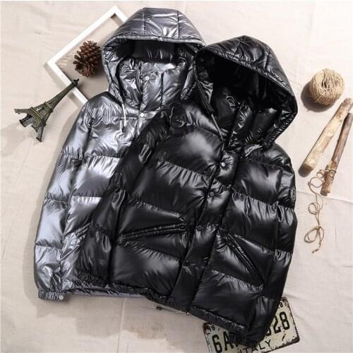 Winter Glossy short Down Jacket Men Thick Warm Ultralight White Duck Down Coat Male Hooded Mens women Clothing Casual Outwear