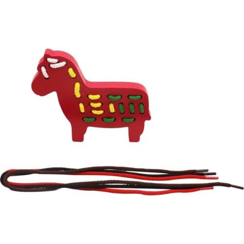 1 set Red animal stringing toy threading board puzzle wooden toy animal threading Jigsaw Puzzles for Baby