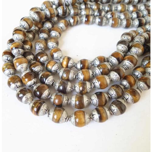 10PCS 8mm Nepal Hand Beads Tibetan Beads Capped Tiger Eye Beads Free Ship TSB0125