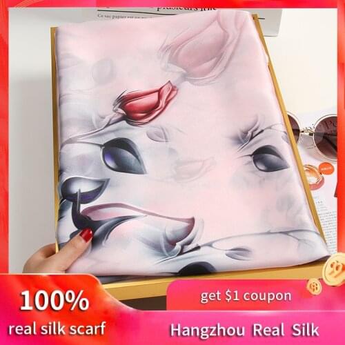 100% Silk Scarves Women 2021 New Hangzhou Real Silk Scarf Wraps Gifts for Mother Printed Echarpe Long Natural Silk Foulard Femme