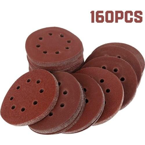 160pcs 5 Inch 125mm Round Sandpaper Eight Hole Disk Sand Sheets Grit 40-800 Hook and Loop Sanding Disc Polish Dropshipping