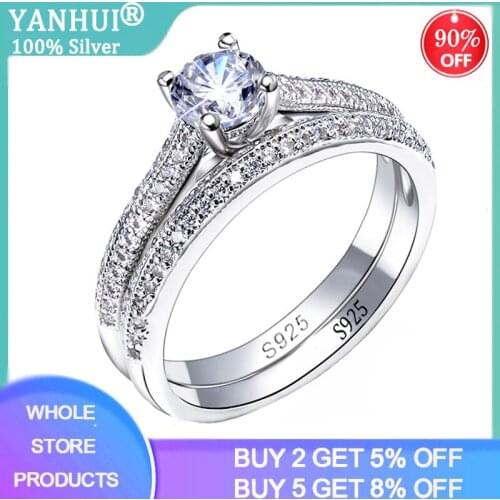 2Pcs/Set Original 925 Silver Stacked Ring Set Fine Jewelry Full Inlay Small Zirconia Diamond Engagement Wedding Bands For Women