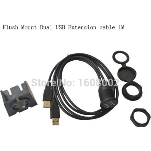 50pcs X Freeshipping Car flush mount Dual USB Extension Lead Cable 1M For Car Audio