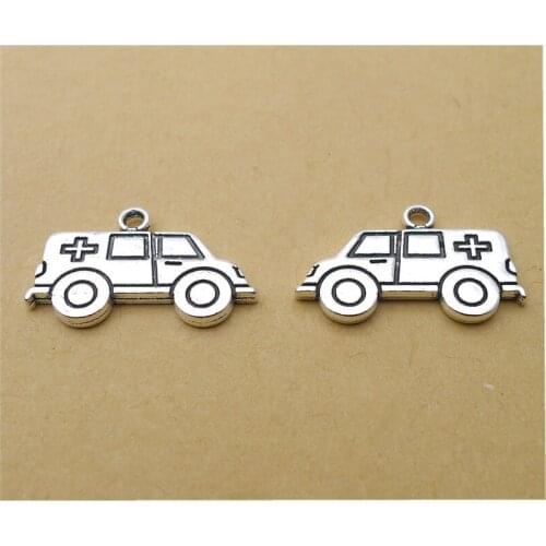 80Pcs/lot Retro Ambulance Charms 22x13MM Escort Car Charms for Jewelry Making
