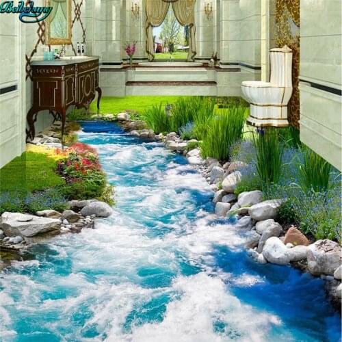 Beibehang Large custom flooring grass grass river water 3D floor living room bedroom kitchen bathroom decoration painting