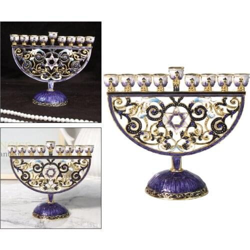9 Branches Candelabrum Hanukkah Menorah Judaism Star of David Enamel Candlesticks Chanukah Candelabra Embellished Crystals