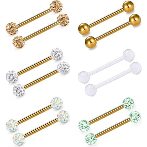 Tongue Rings Surgical Steel Nipple Straight Barbells Piercing Jewelry 5/8in 14G
