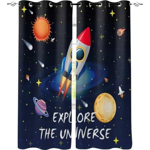 Space Universe Planet Rocket Kitchen Curtains Bedroom Decor Items Curtain Panel Window Curtains for Living Room