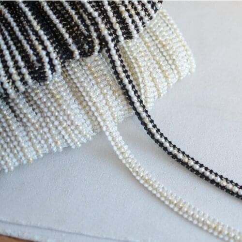 1 Meter Width 1cm Pearl Beaded Lace Trim Tape Gold Line Black White Lace Fabric Ribbon Collar Dress Sewing Cheongsam Materials