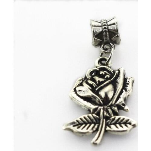 Hot selling 20pcs/lot Rose Flower hanging dangle charm big hole pendant beads charm fit bracelet diy jewelry dangle charms