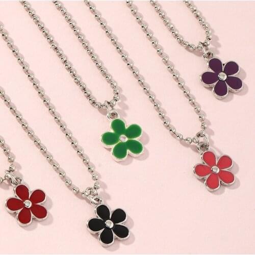 Small Flower Necklace For Women Flower Pendants Silver Color Beads Chain Teen Girls Necklaces Jewelry 2021 Trendy Accessories