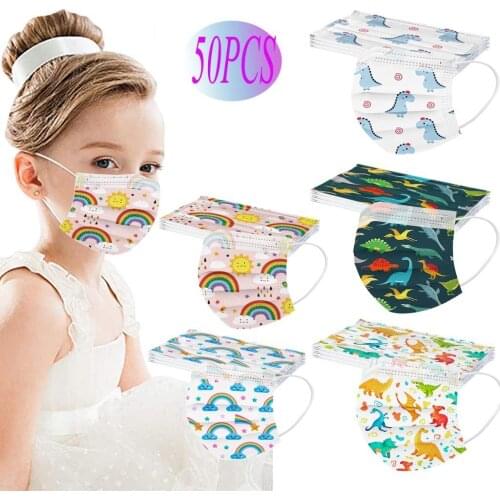 50pc Cartoon Kids Mask 3 Layer Disposable Facemask Funny Cute Animals Prints Mouth Cover Facemask Mascarillas Halloween Cosplay