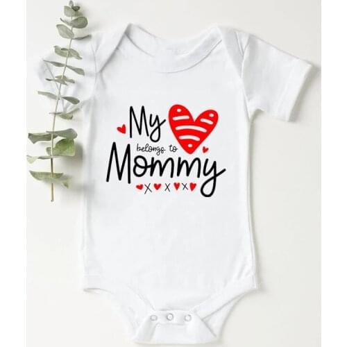 Cute My Heart Belongs to Mommy Baby Girl Clothes Summer Cotton Newborn Boy Bodysuit Short Sleeve Infint Romper 0-24M Outfit