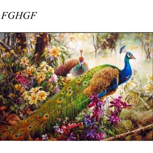FGHGF Frameless Pictures Peacork Painting By Numbers DIY Digital Oil Painting On Canvas Europe Home Decoration Wall Art
