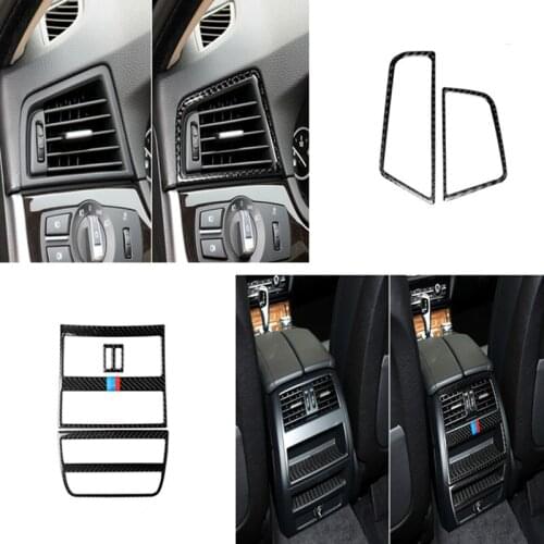 Carbon Fiber Car Rear Air Conditioner Socket Frame Decoration Side Vents Trim Stickers for BMW F10 5 Series 11-17 Car Styling