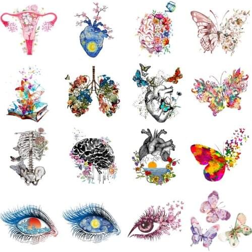 Butterfly Patch Thermo-stickers For Clothes Flower Heart Eyes Stickers Applique DIIY Human Organs Iron-on Transfers For Clothing