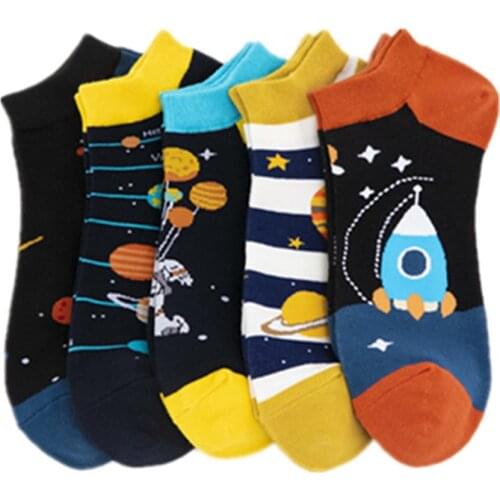 New Space Alien Planet Universe Cartoon Cotton Skate Cool Casual Socks Women Men Astronaut Funny Boat Short Happy Ankle Socks