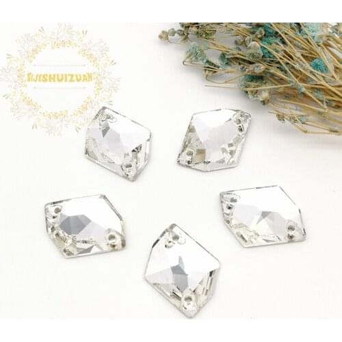 New product High-quality White Special-shap Crystal Glass Sew-on Rhinestones with two holes DIY wedding Dresses and Clothes