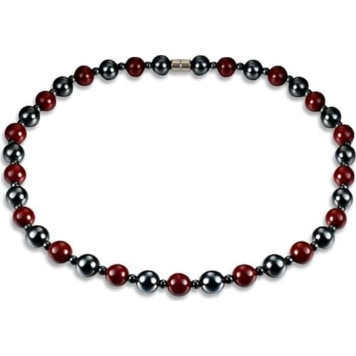 Hematite Necklace With Magnetic Therapy Black Red Health Women Men Jewelry Beads