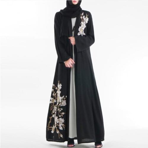 Islamic Kimono Dress Muslim Latest Robe Abaya Embroidery Clothing Turkish Abayas Black Cardigan Long Hijab Dubai Plain Dress KJ