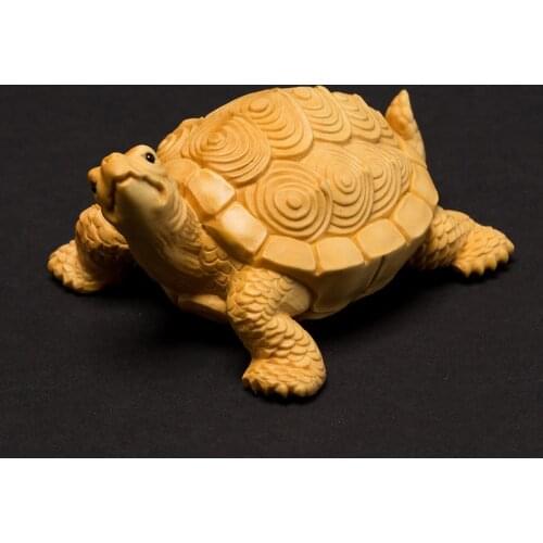 Boxwood 8CM Turtle Sculpture Lucky Animal Wood Tortoise Statue Longevity Home Decor