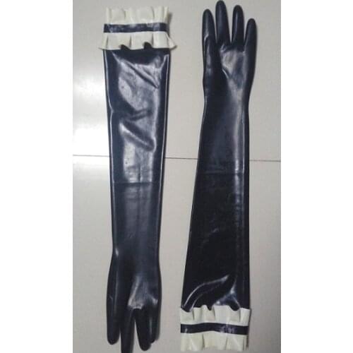 Sexy Black Latex Long Gloves with White Lace for Women Men
