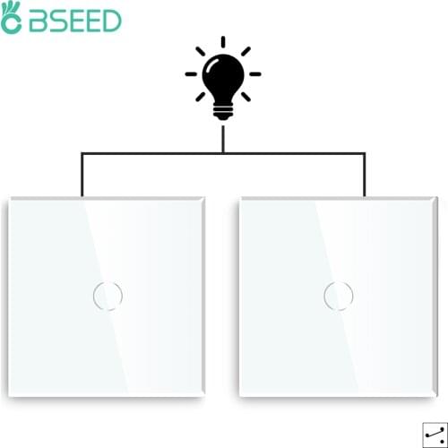 Bseed 1Gang 2Way Touch Light Switch Power Switch 2packs Lighting Switches Staircase White Black Golden Waterproof Glass Panel