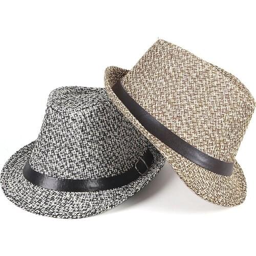 Woman Fedoras Gentleman Jazz Hats Men 2020 Summer Short Brim Panama Beach Sunhat Fedora Hat Men White Belt Sombrero hombre