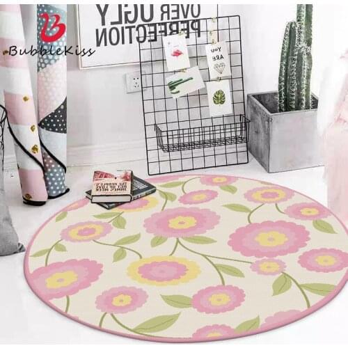 Bubble Kiss Round Carpet Nordic Style Pink Floral Pattern Carpets For Living Room Bedroom Decoration Rug Non-Slip Bedside Rug