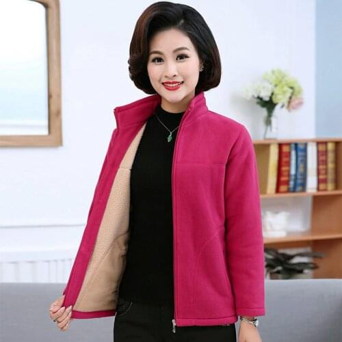 Middle-aged Women Sweater Jacket Cardigan New Long-sleeved Thickened Fleece Outdoor Sports Mother Wear Middle-elderly Fleece Top