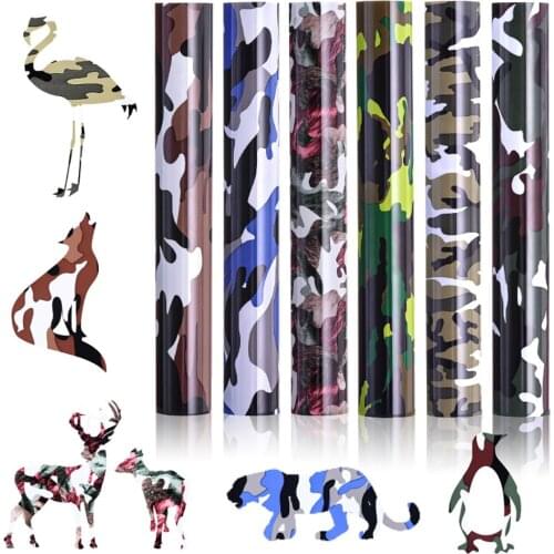 1 Sheets Heat Transfer Vinyl Camouflage Pattern Print TPU Iron-on Pattern Vinyl Film for DIY Clothes T-Shirts Hats Coats Bags